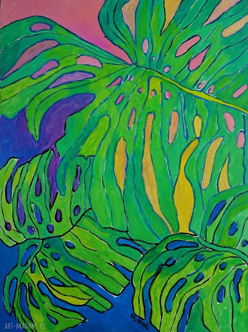 Obraz do salonu Monstera - kwiat na zamówienie ręcznie malowany | art-Madam.pl