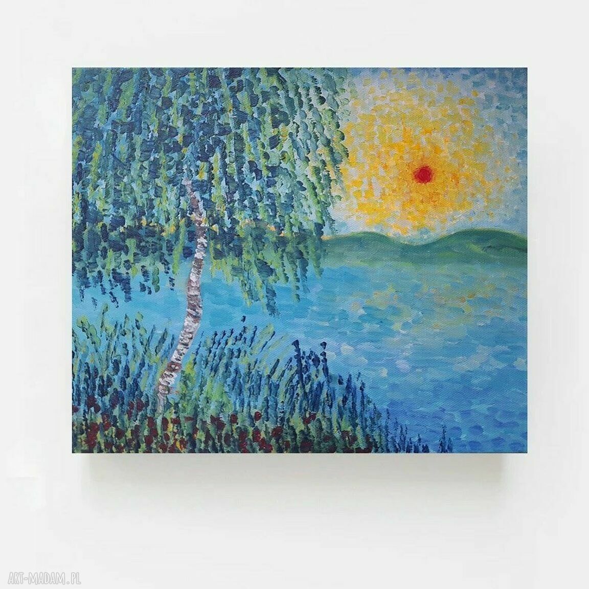 Obraz do salonu pejzaż z brzozą - olej na płótnie 25x30 cm