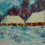 turkusowe obrazy do salonu obraz olejny zima na wsi
