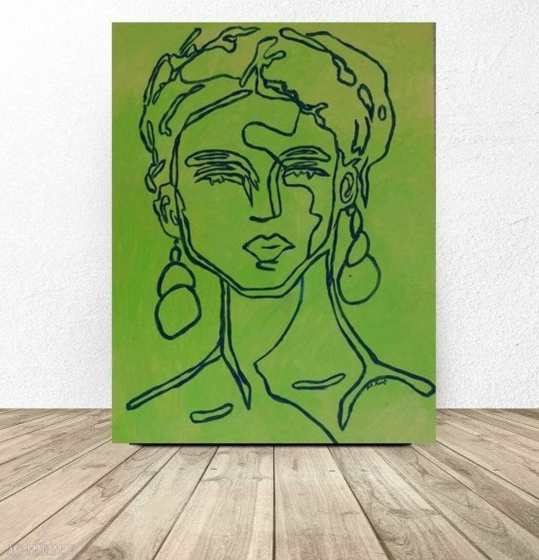 Obraz portret kobiety linearny do salonu - ręcznie malowany akrylami 30x40 cm, edycja limitowana