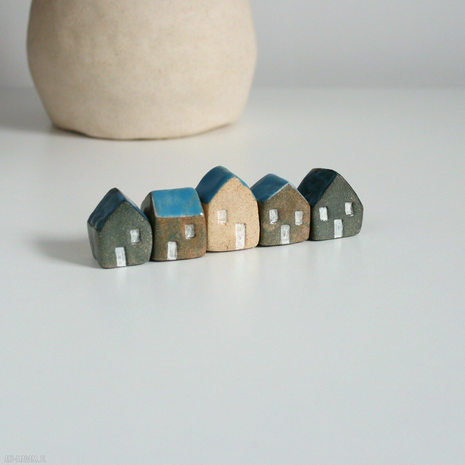 Małe ceramiczne domki handmade - zestaw 5 sztuk