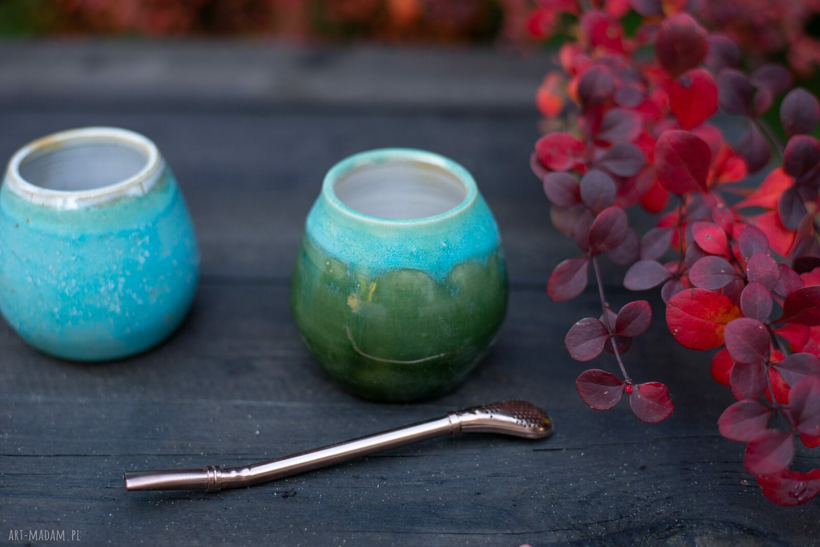 Małe matero ceramiczne do yerba mate 230 ml - turkusowe szkliwo