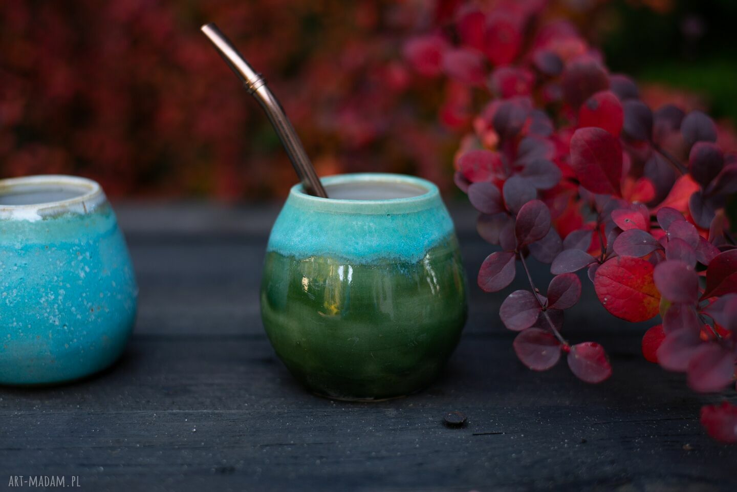 Małe matero ceramiczne do yerba mate 230 ml - turkusowe szkliwo