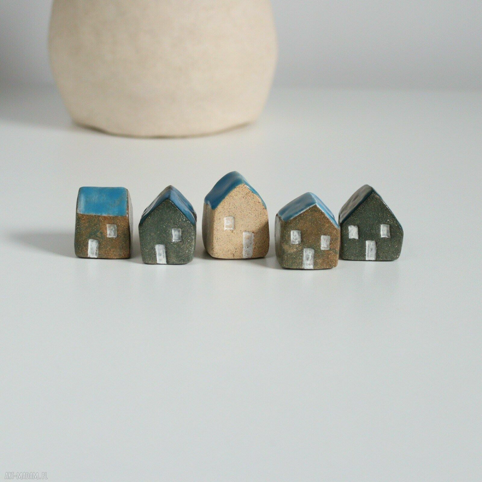 Małe ceramiczne domki handmade - zestaw 5 sztuk