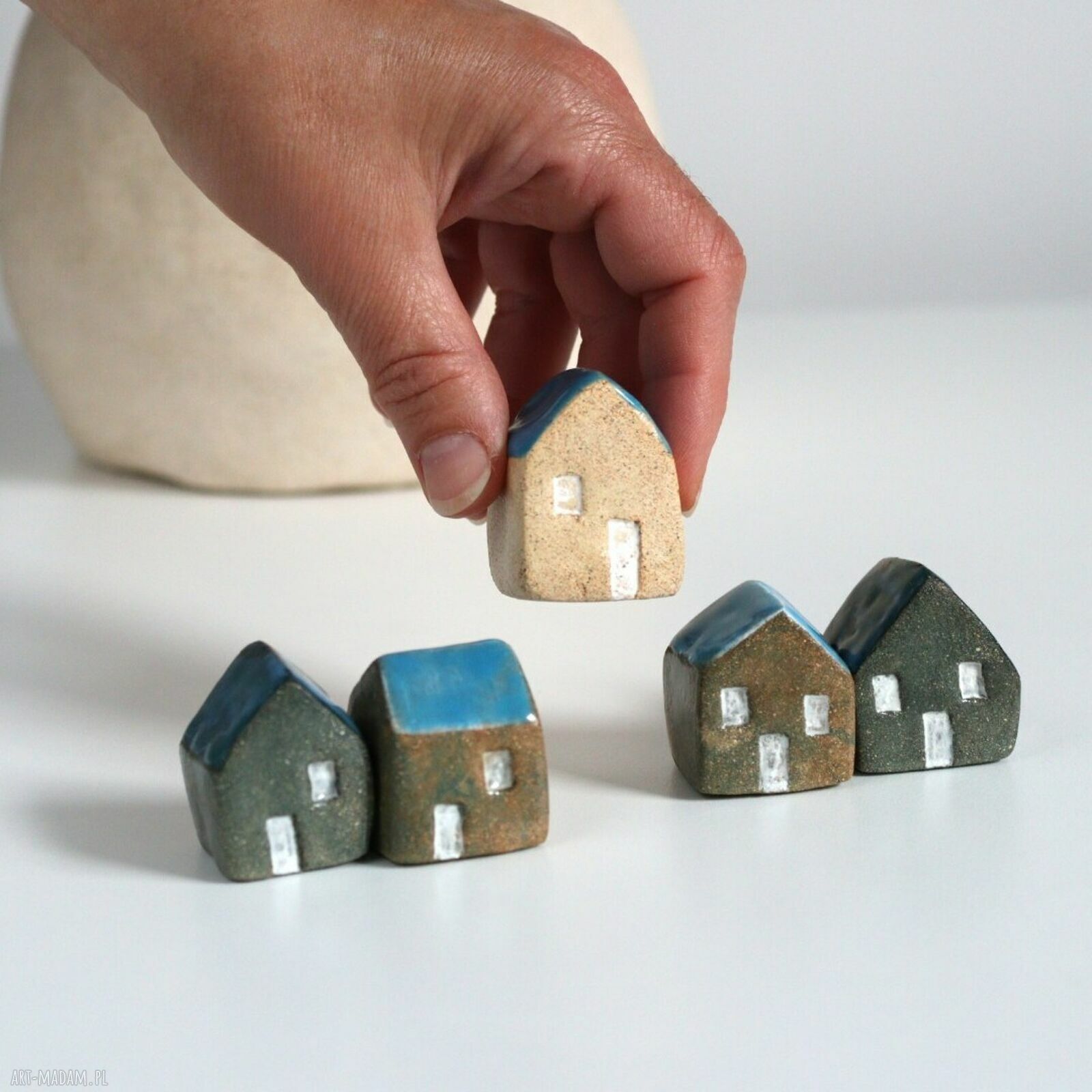Małe ceramiczne domki handmade - zestaw 5 sztuk