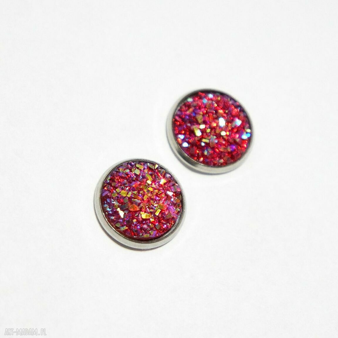 Kolczyki małe Druzy czerwone - sztyfty z żywicy 12 mm