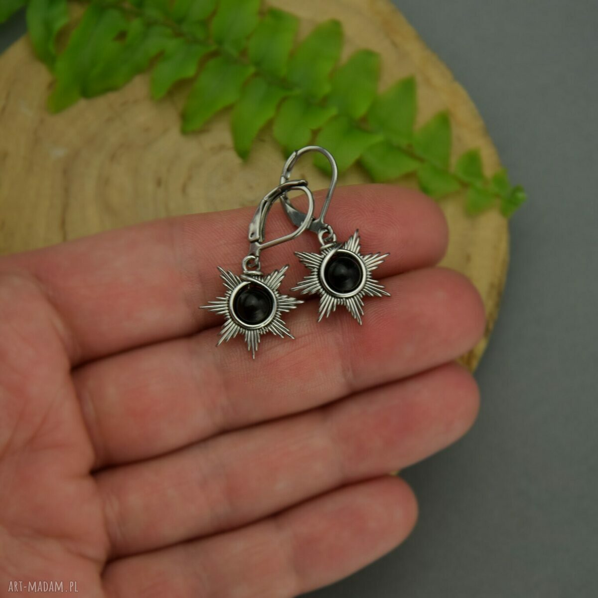 Małe kolczyki słoneczka z obsydianem - wire wrapping