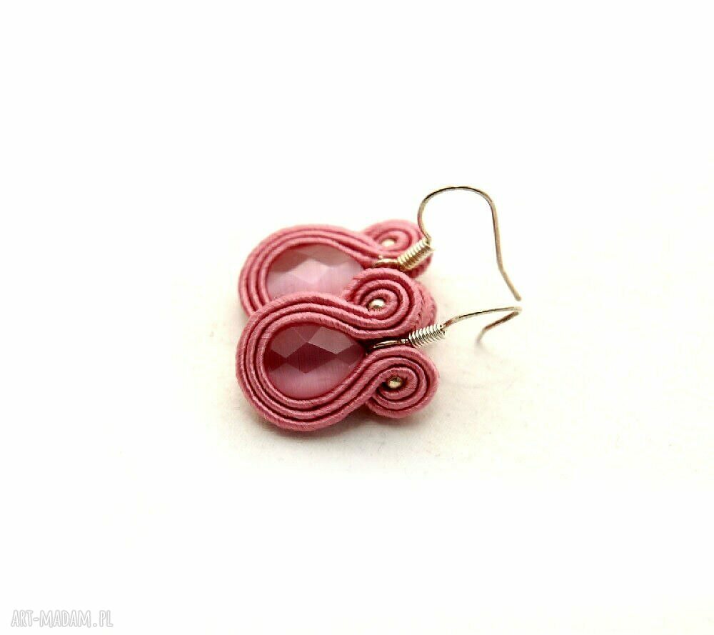 Małe kolczyki sutasz z kocim okiem w różach - handmade