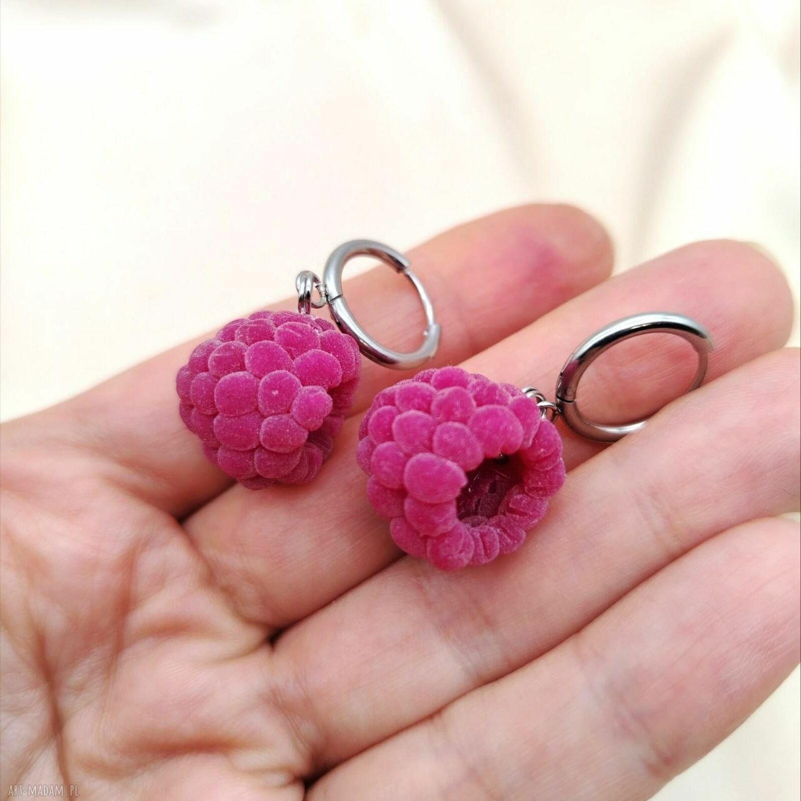 Kolczyki z malinami handmade - zapięcie angielskie ze stali 316L