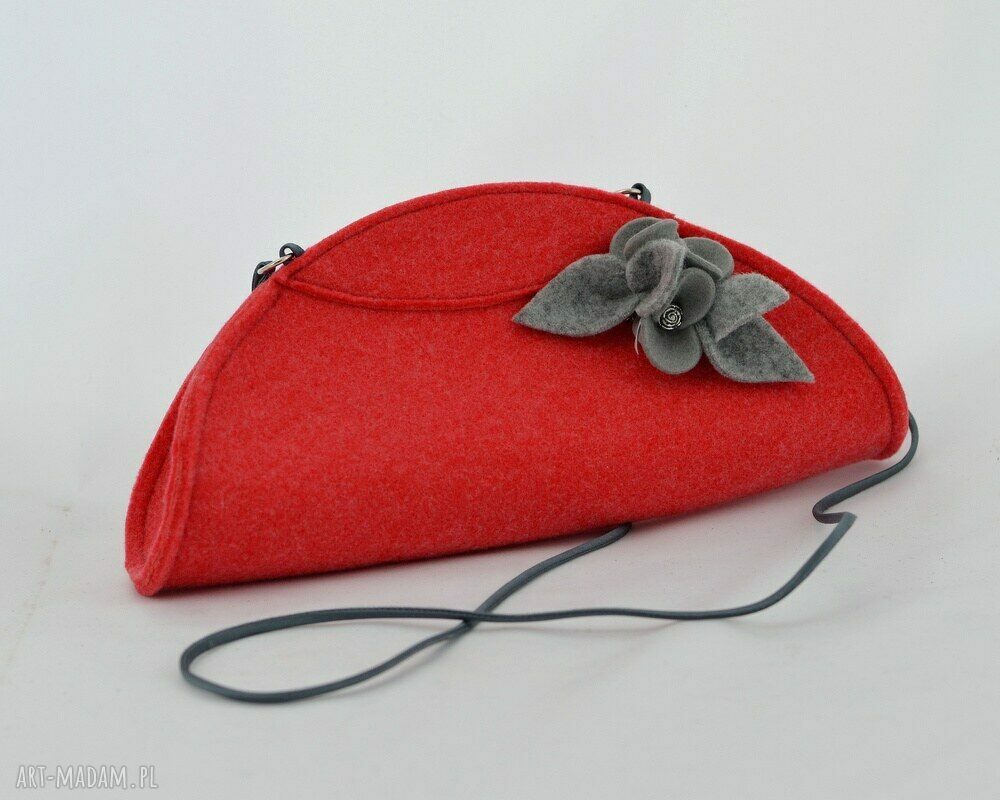 Malinowa Szara Torebka z Szarymi Bratkami hand made