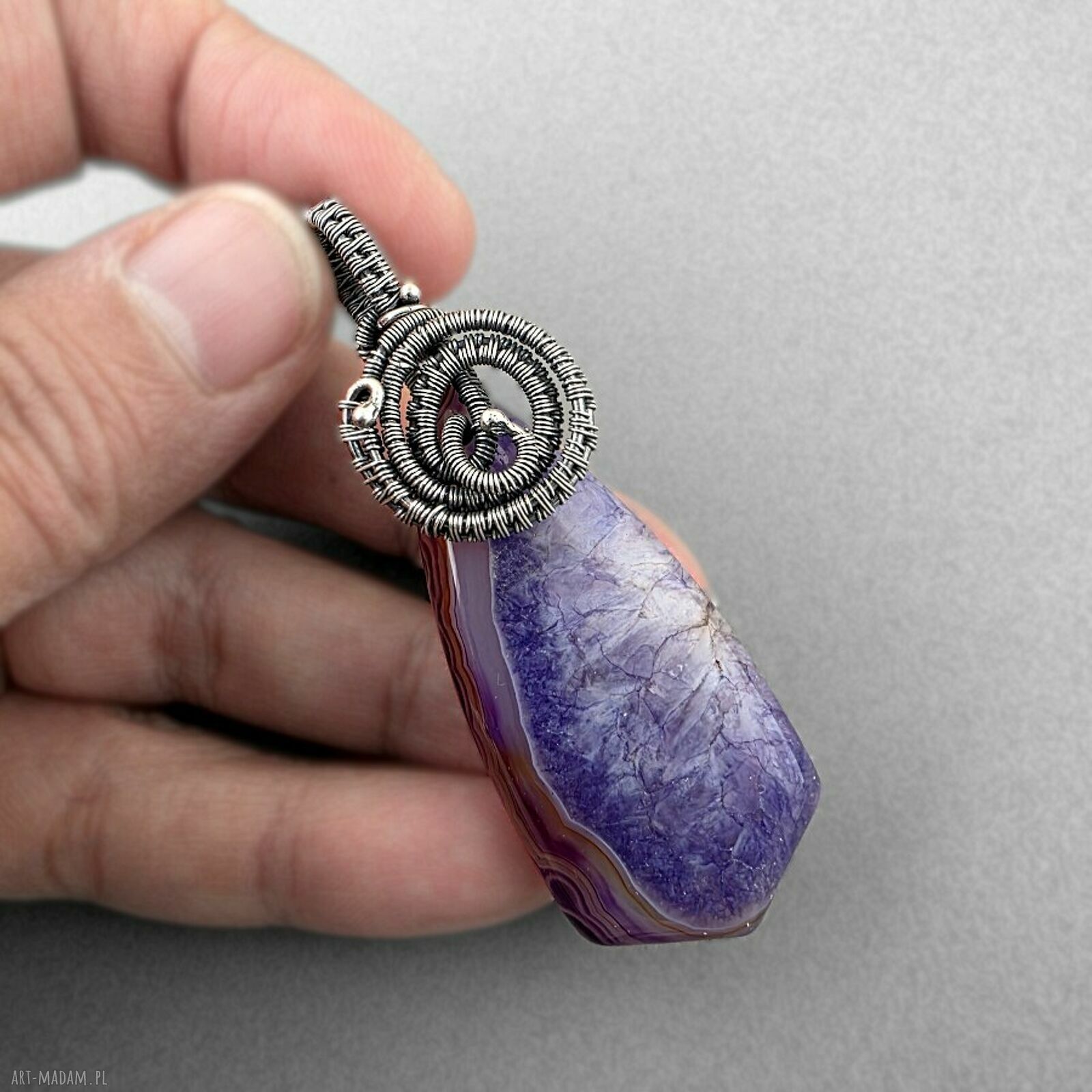 Mall - wisiorek z agatem i oksydowanym srebrem wire wrapping