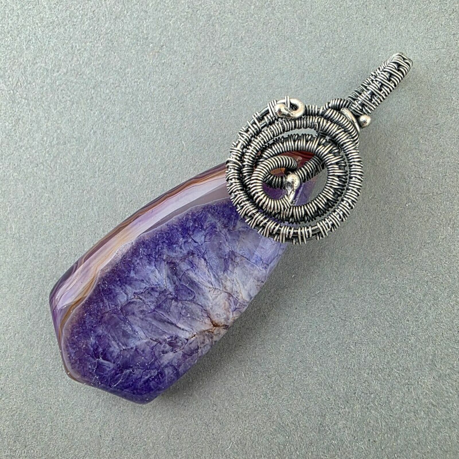 Mall - wisiorek z agatem i oksydowanym srebrem wire wrapping