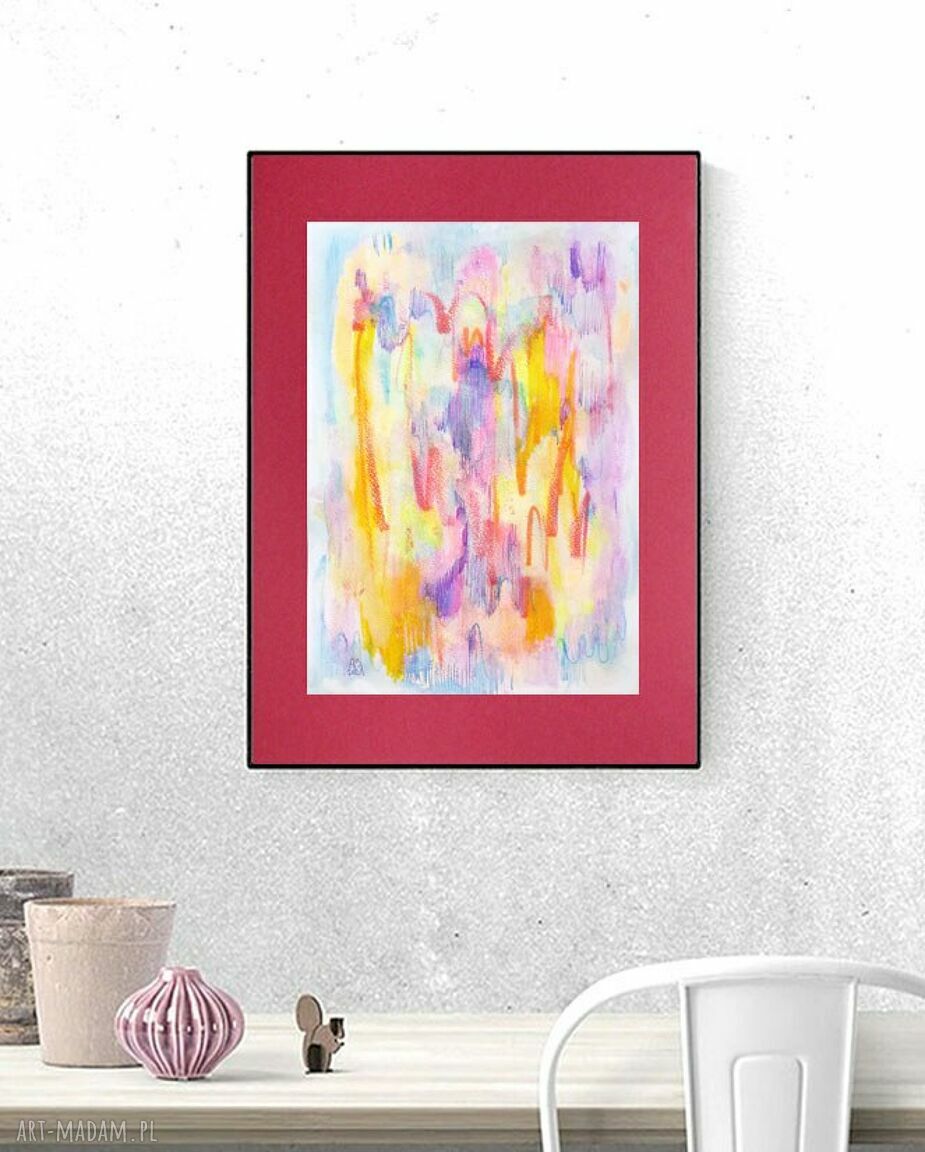 Malowana ręcznie abstrakcja kolorowa akwarela 30x40 cm - nowoczesny obrazek do salonu