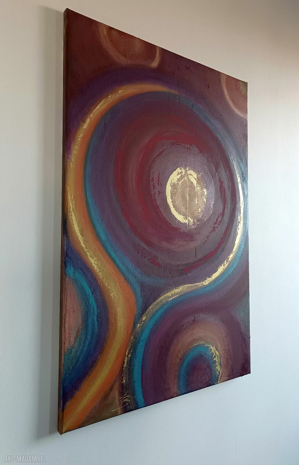 Ręcznie malowana abstrakcja 60x90 - akryl na płótnie do salonu
