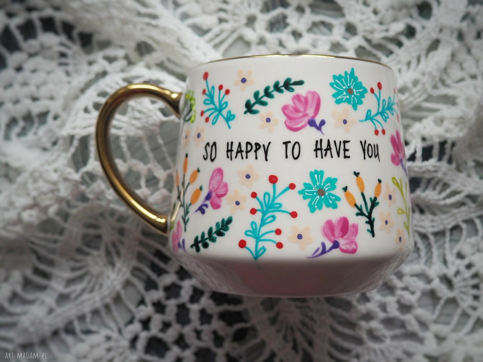 Malowany kubek dla drogiej osoby HAPPY - porcelana 460 ml