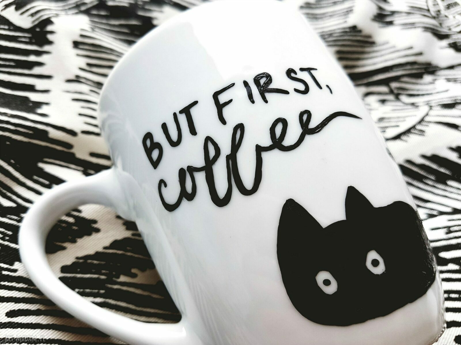 kubek z kotem but first coffee hand made