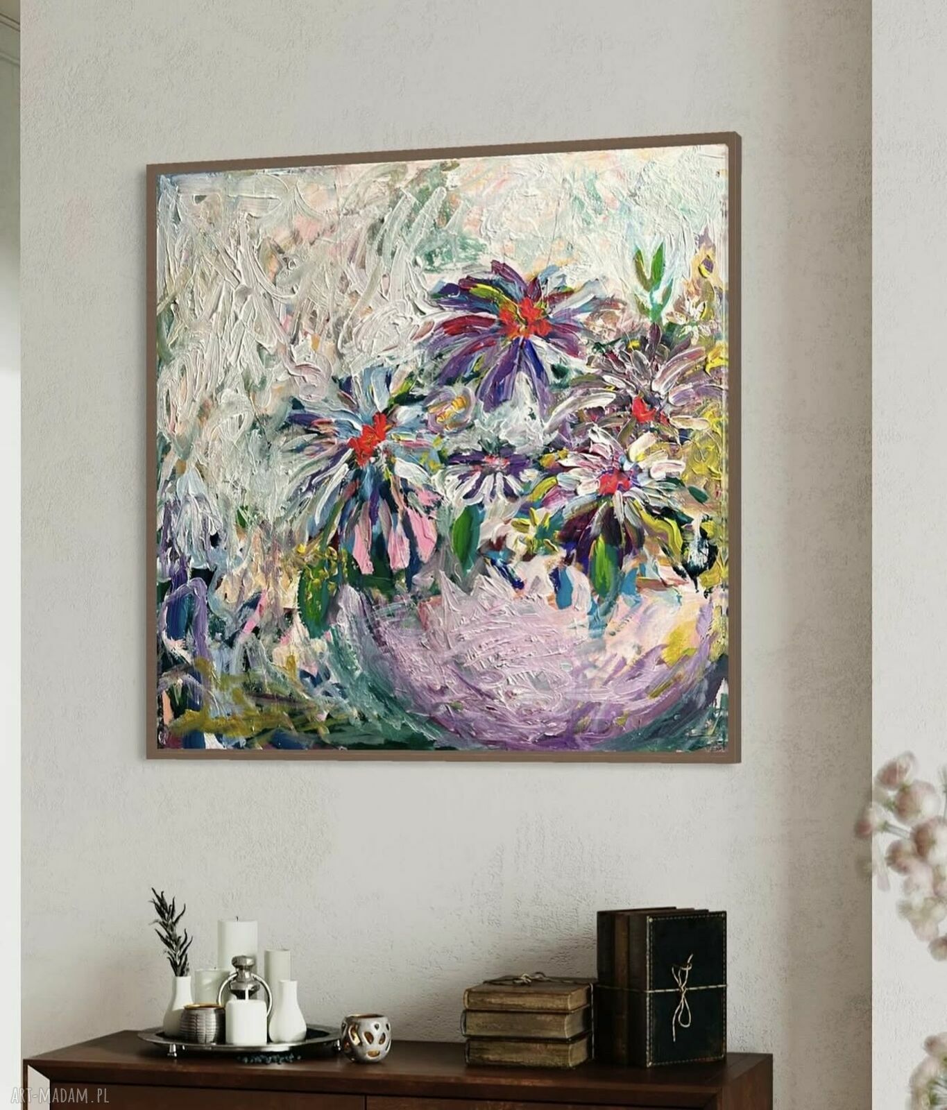 Obraz malowany 80x80 cm - abstrakcja na płótnie do salonu (akryl)