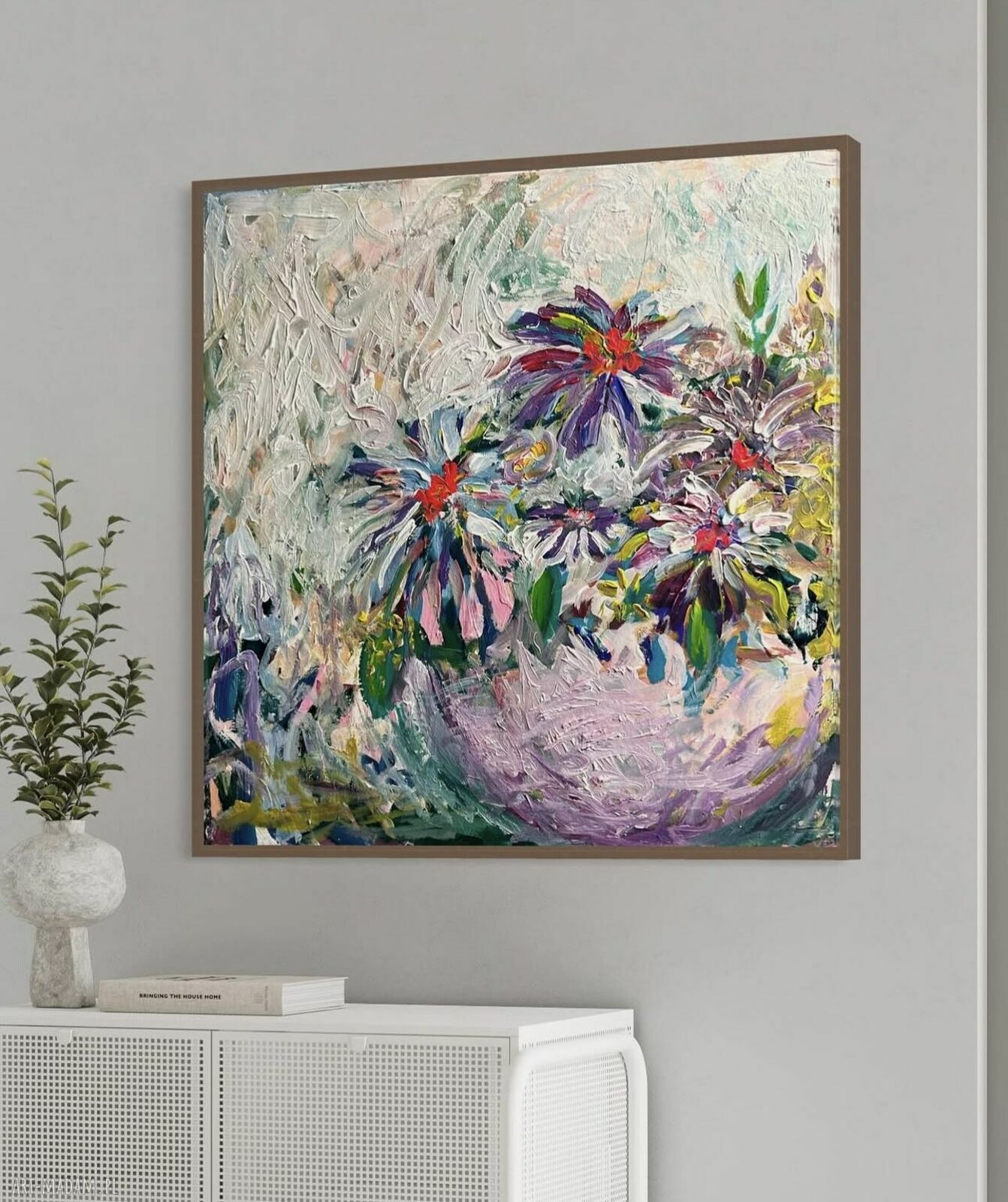 Obraz malowany 80x80 cm - abstrakcja na płótnie do salonu (akryl)