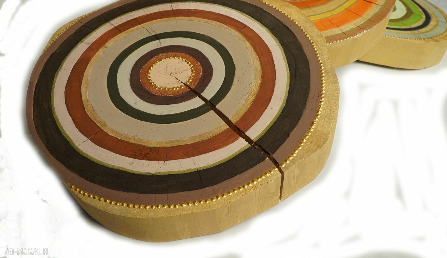 Malowany plaster drewna w stylu boho - dekoracja z pęknięciami (ok. 25 cm)