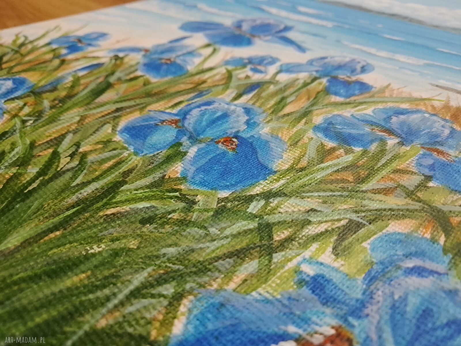 Ręcznie malowany obraz akrylowy „Niebiański Błękit” 30x30