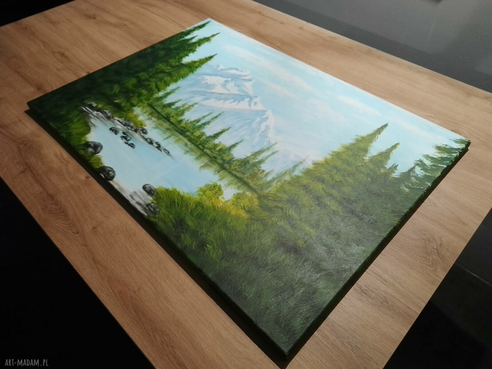 Ręcznie malowany obraz pejzaż „Za górami, za lasami” 50x70 cm