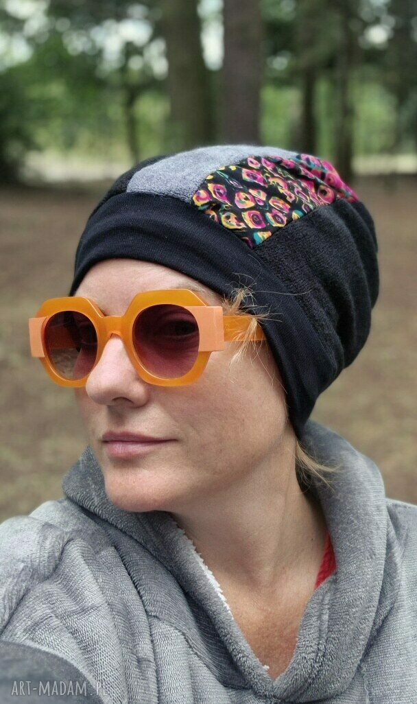 Czapka unisex Smerfetka patchworkowa na podszewce - ręcznie robiona