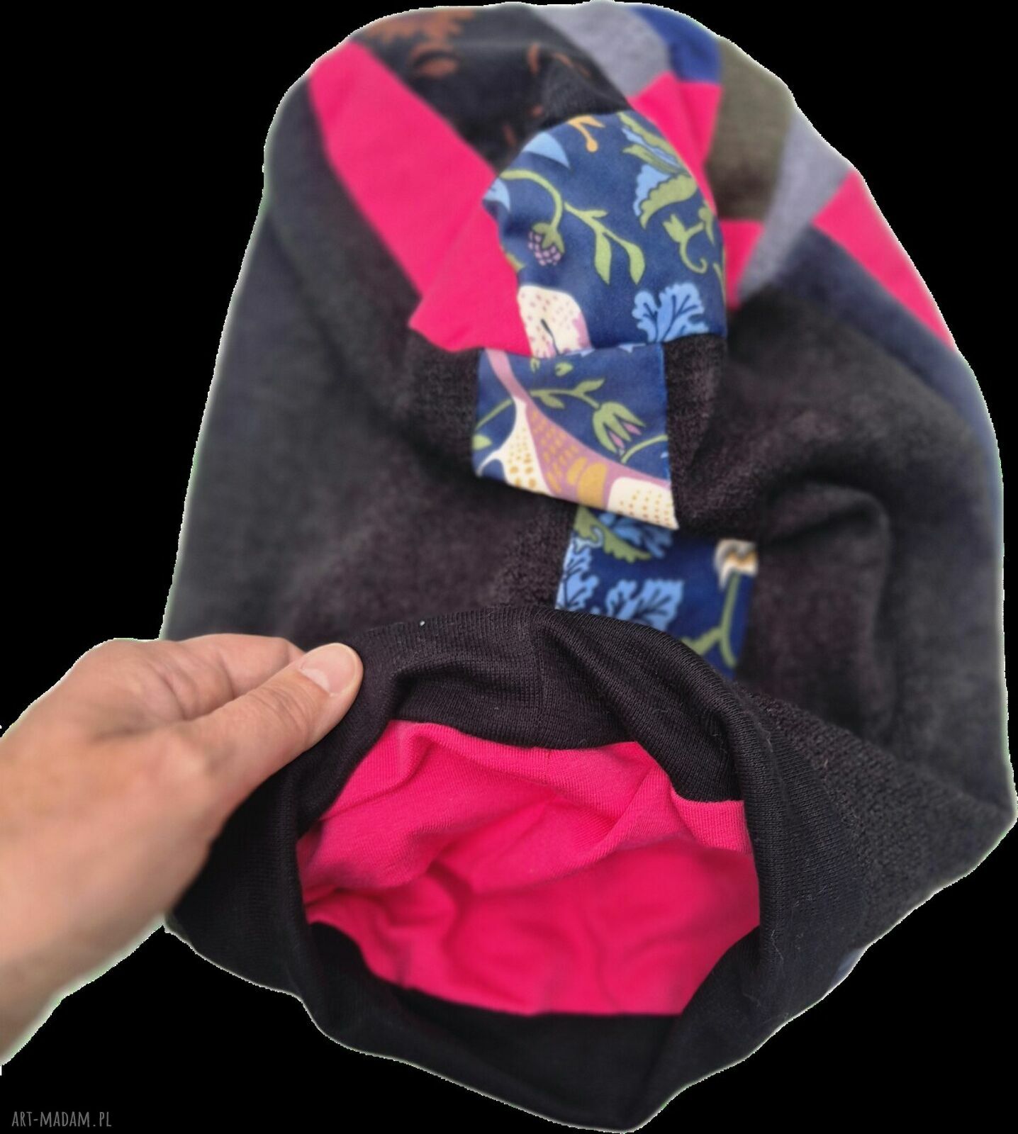 Czapka unisex Smerfetka patchworkowa na podszewce - ręcznie robiona