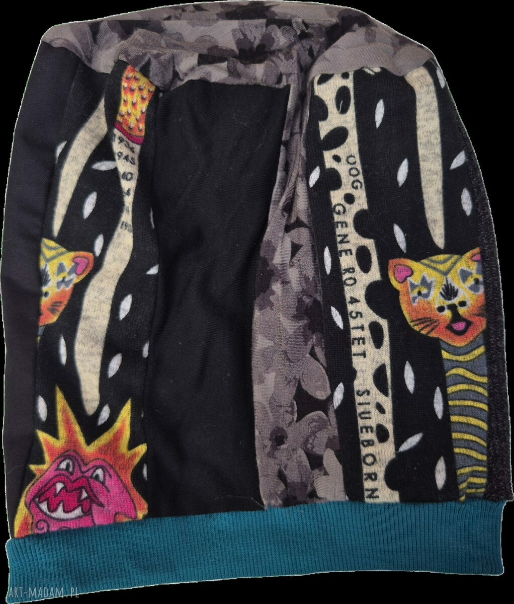 Czapka unisex Smerfetka na podszewce - patchwork ręcznie szyta na co dzień