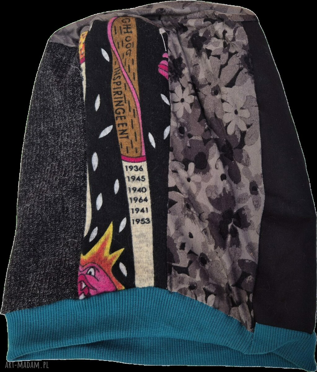 Czapka unisex Smerfetka na podszewce - patchwork ręcznie szyta na co dzień