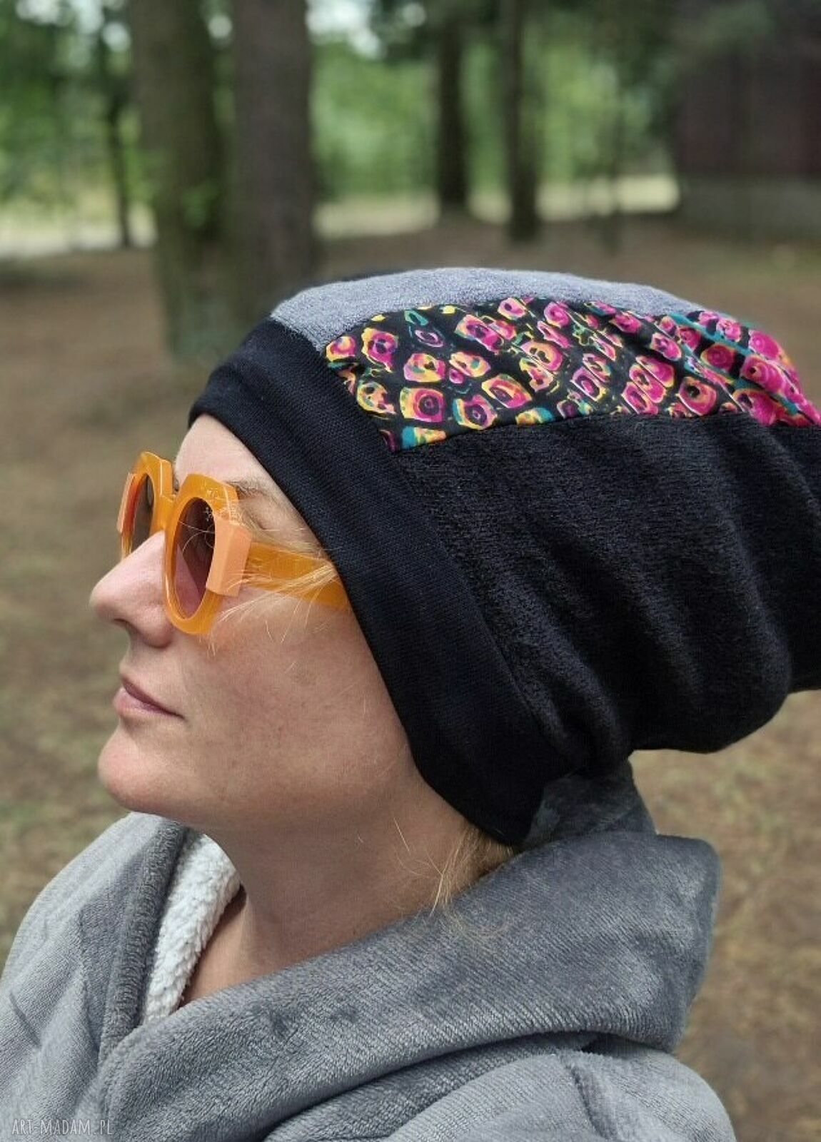 Czapka unisex Smerfetka patchworkowa na podszewce - ręcznie robiona