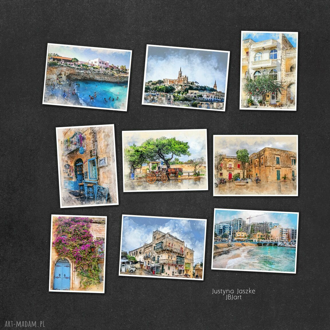 Malta w akwareli - zestaw 9 grafik 13x18 cm