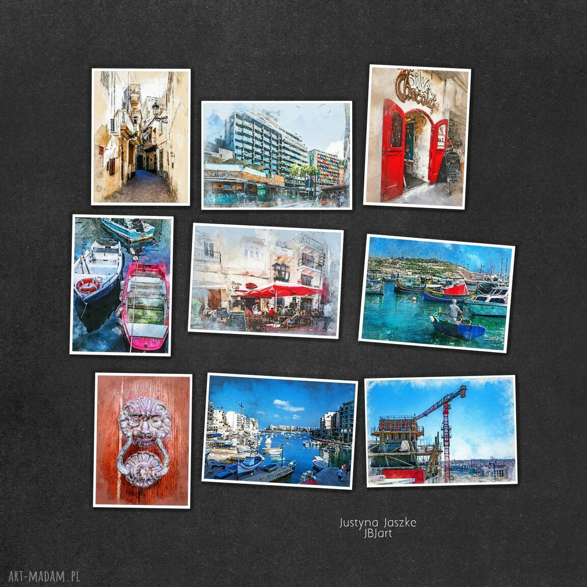 Malta w akwareli - zestaw 9 autorskich grafik 13x18 cm