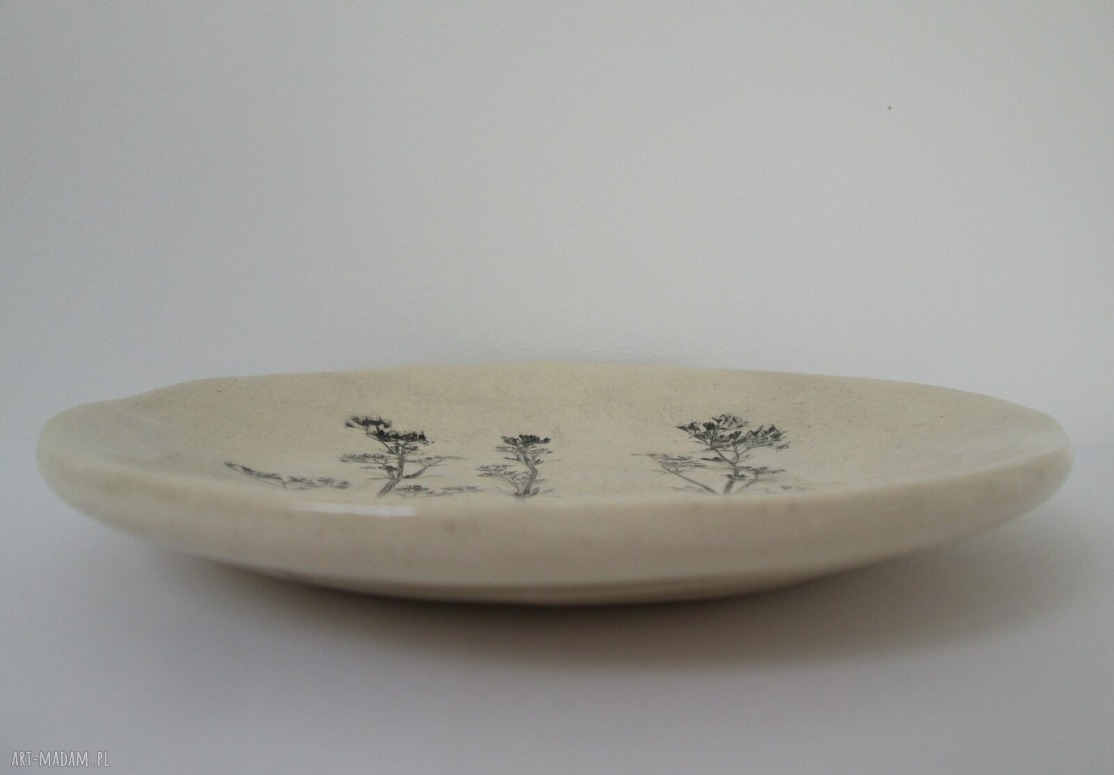 Malutki talerzyk ceramiczny z odbiciem roślin