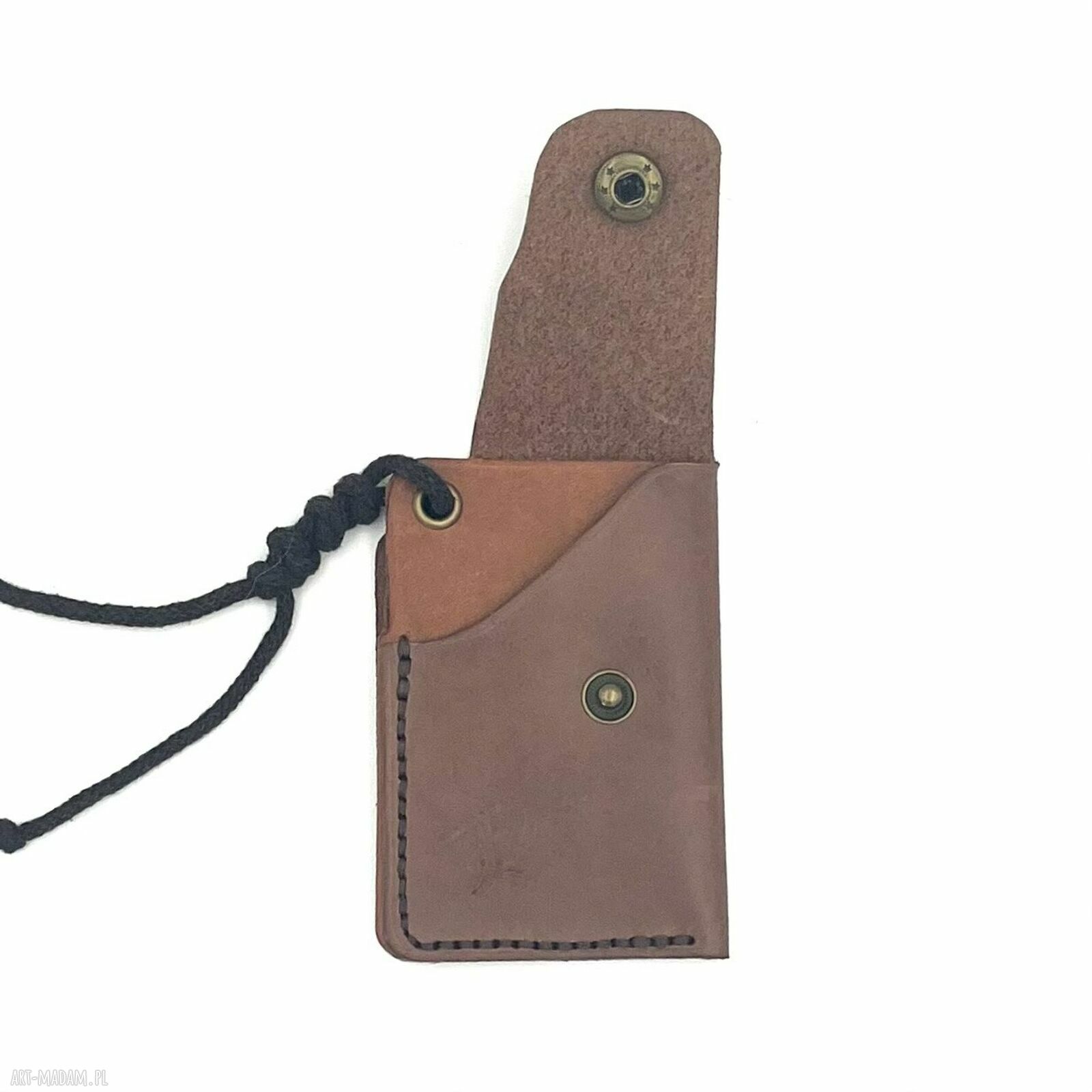 Mały brązowy portfel skórzany karty ręcznie uszyty