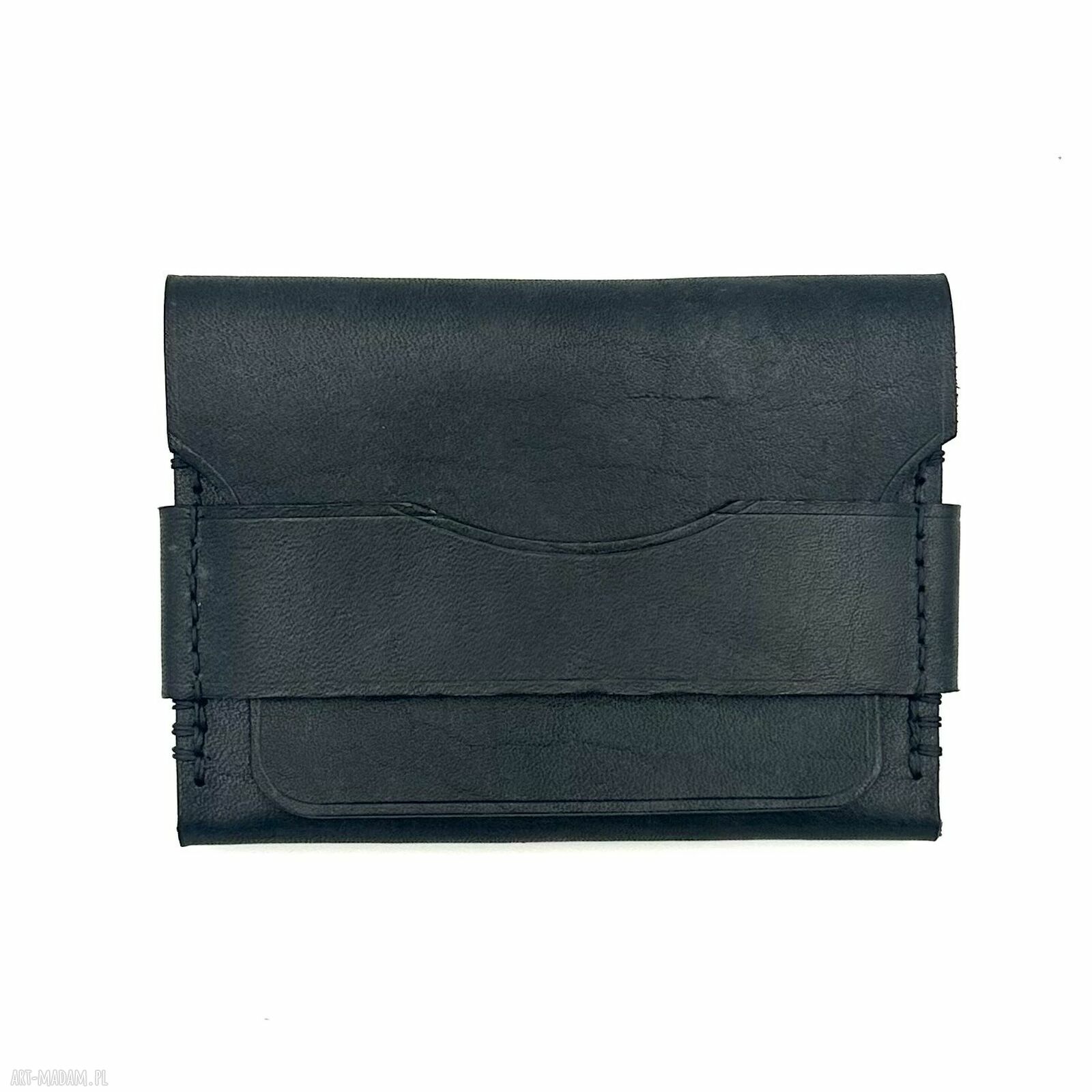 Mały czarny portfel skórzany karty ręcznie uszyty skóry ✨ szukasz