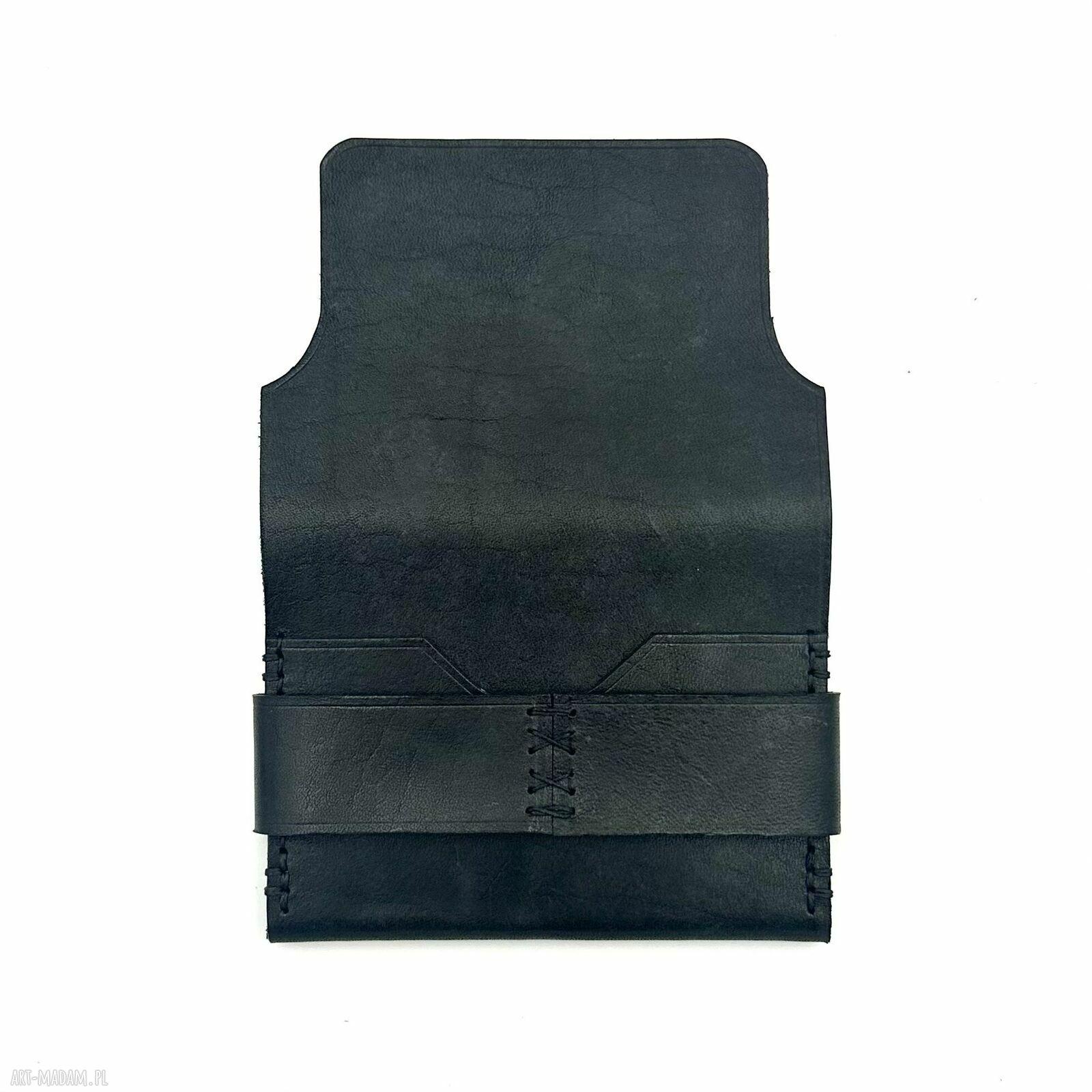 portfele: Mały czarny portfel skórzany na karty ręcznie uszyty. Hand Made