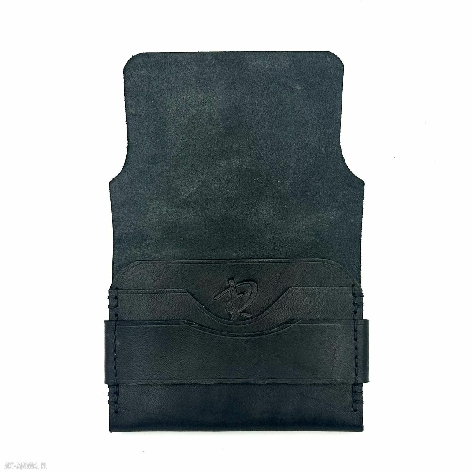 portfele: Mały czarny portfel skórzany na karty ręcznie uszyty. Hand Made