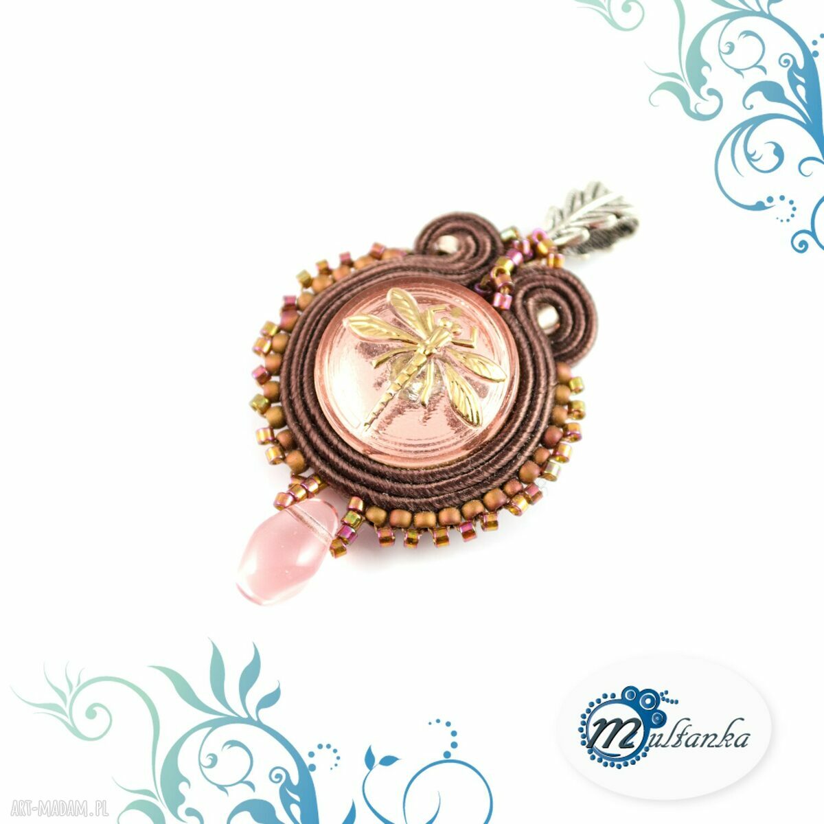 wisiorki: Mały czekoladowy wisiorek sutaszowy z ważką,brązowa zawieszka soutache