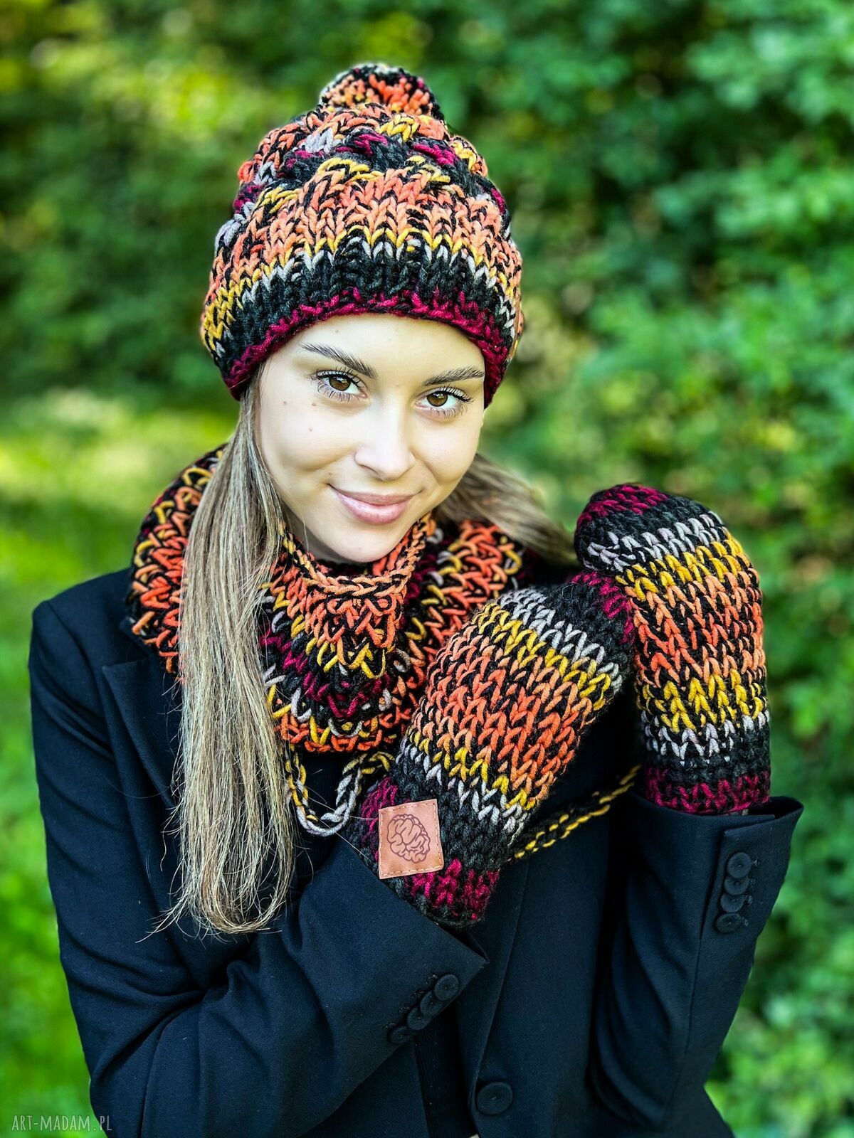 Mały komin MERINO 50% „Ciemna jesień” - na drutach, handmade
