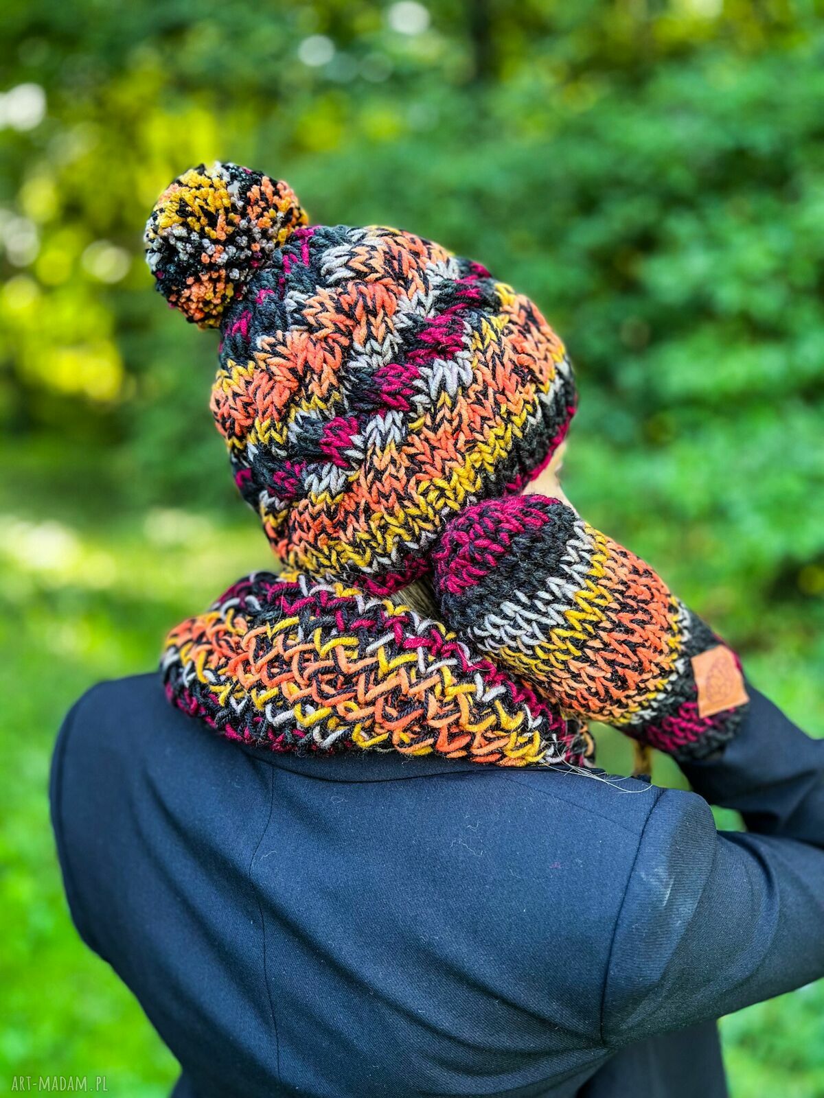 Mały komin MERINO 50% „Ciemna jesień” - na drutach, handmade