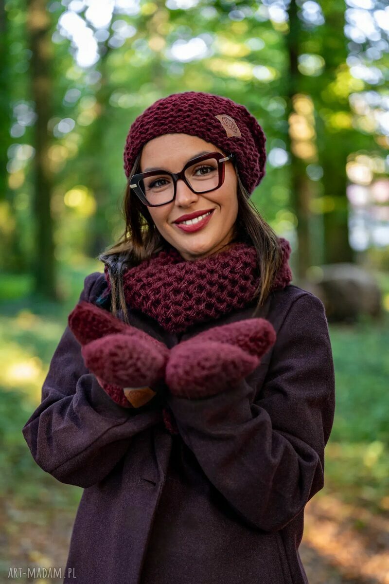 Mały komin MERINO "Bordo" z jedwabiem i alpaką