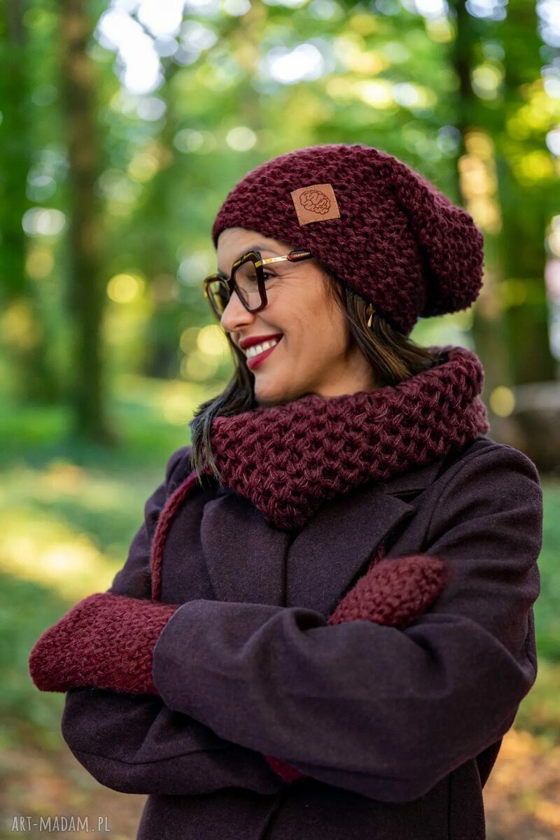 Mały komin MERINO "Bordo" z jedwabiem i alpaką