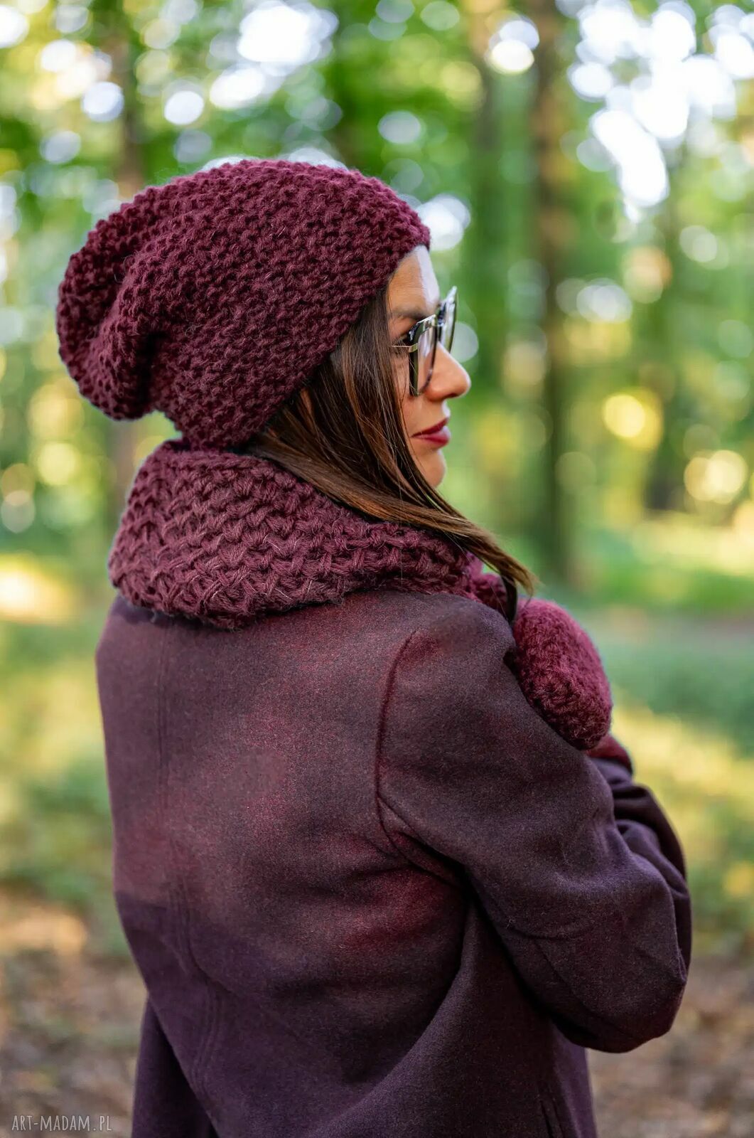 Mały komin MERINO "Bordo" z jedwabiem i alpaką