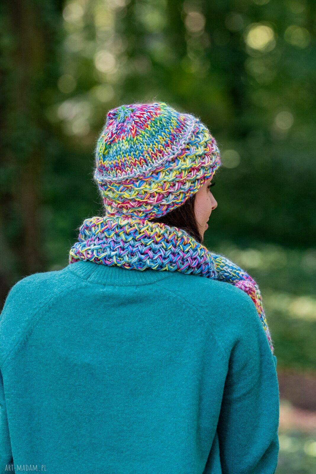 Mały komin MERINO 100% 'Cukierki' - damski komin na drutach