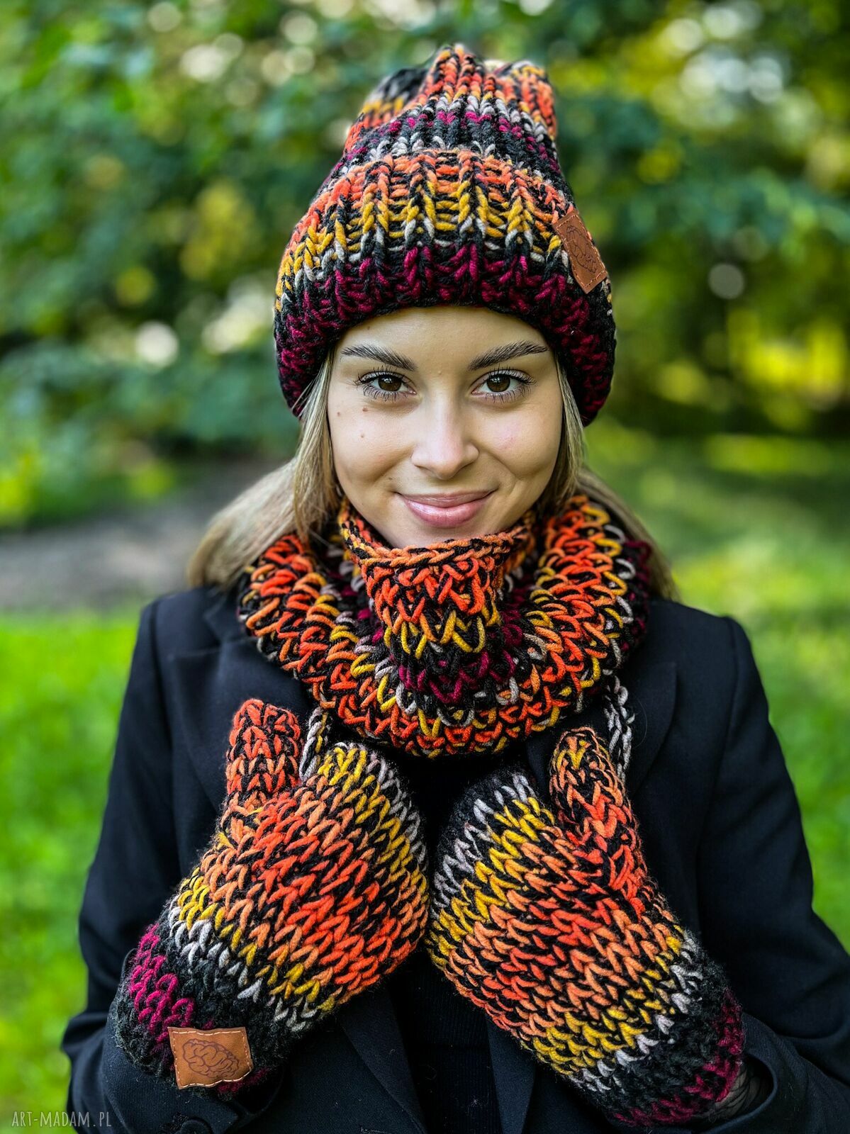 Mały komin MERINO 50% „Ciemna jesień” - na drutach, handmade