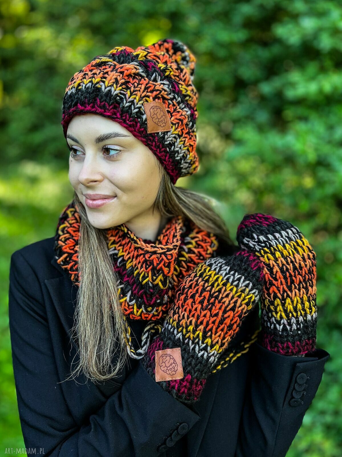 Mały komin MERINO 50% „Ciemna jesień” - na drutach, handmade