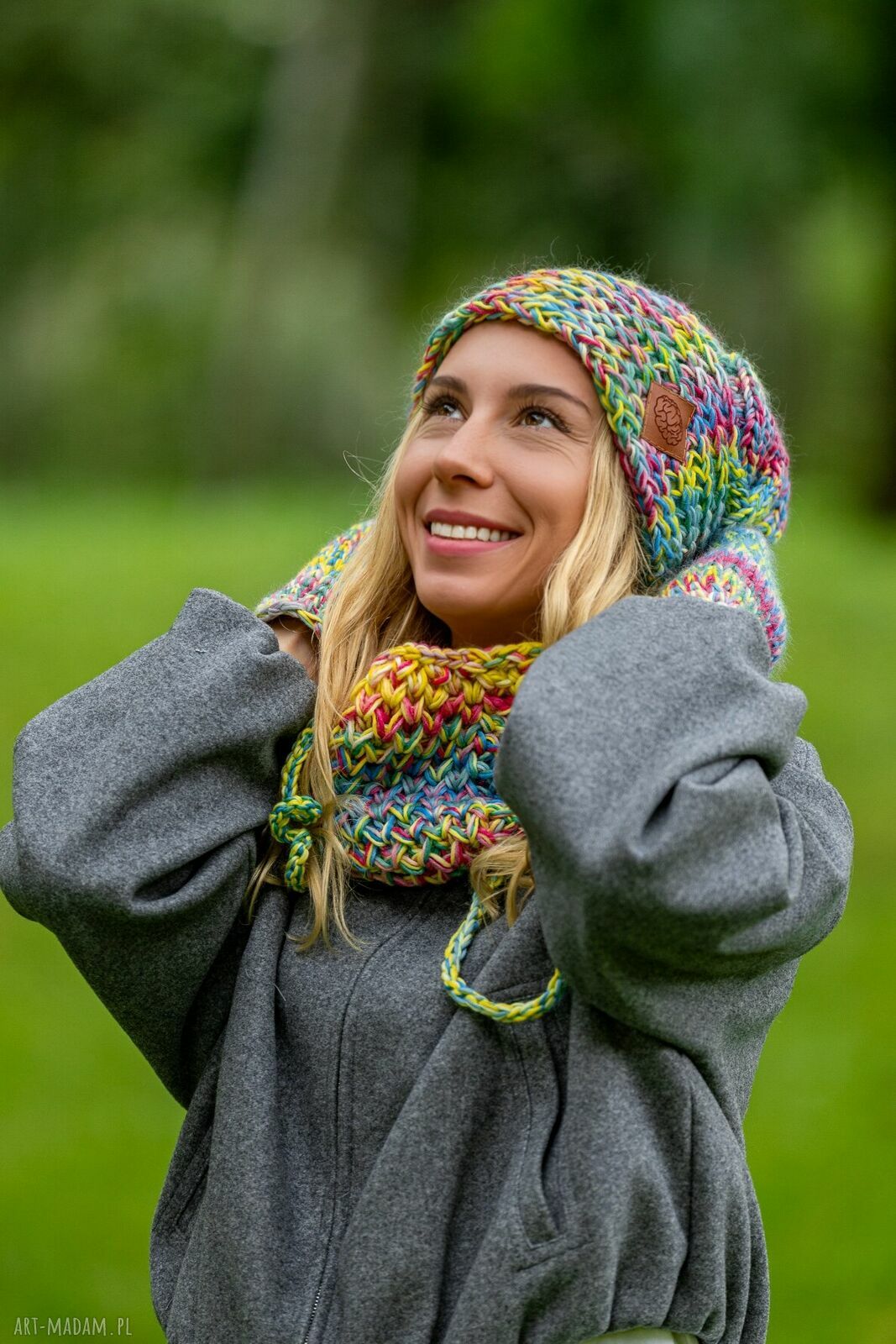 Mały komin MERINO 100% 'Cukierki' - damski komin na drutach