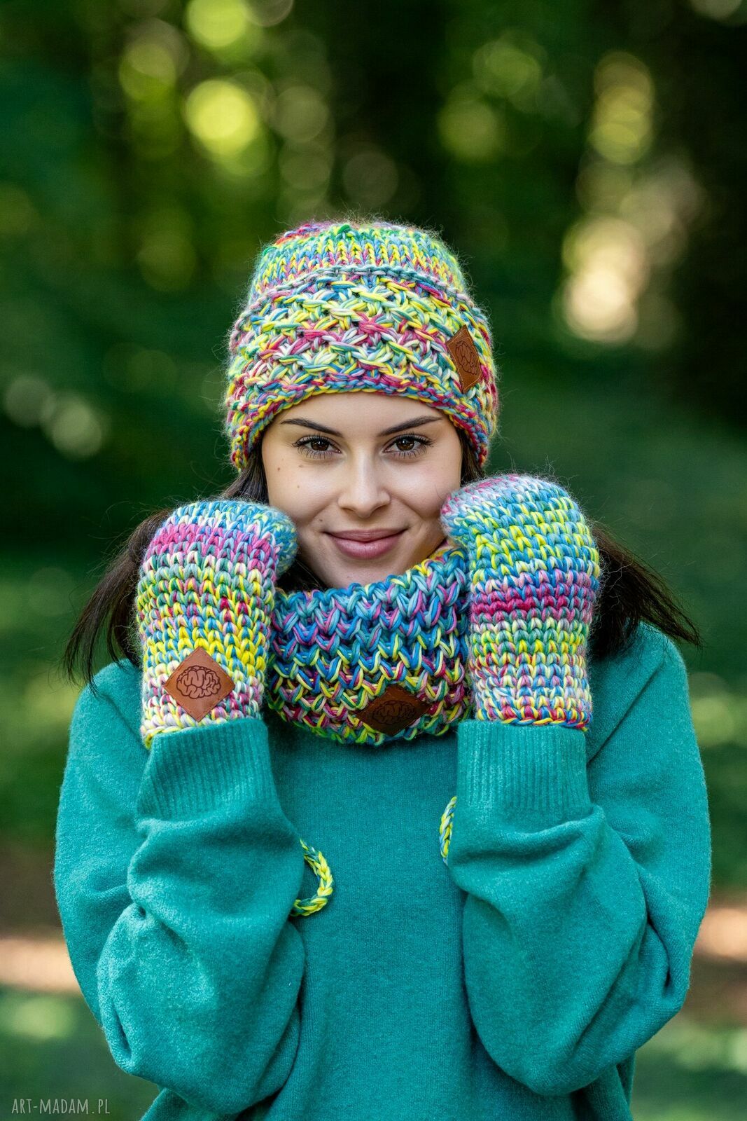 Mały komin MERINO 100% 'Cukierki' - damski komin na drutach
