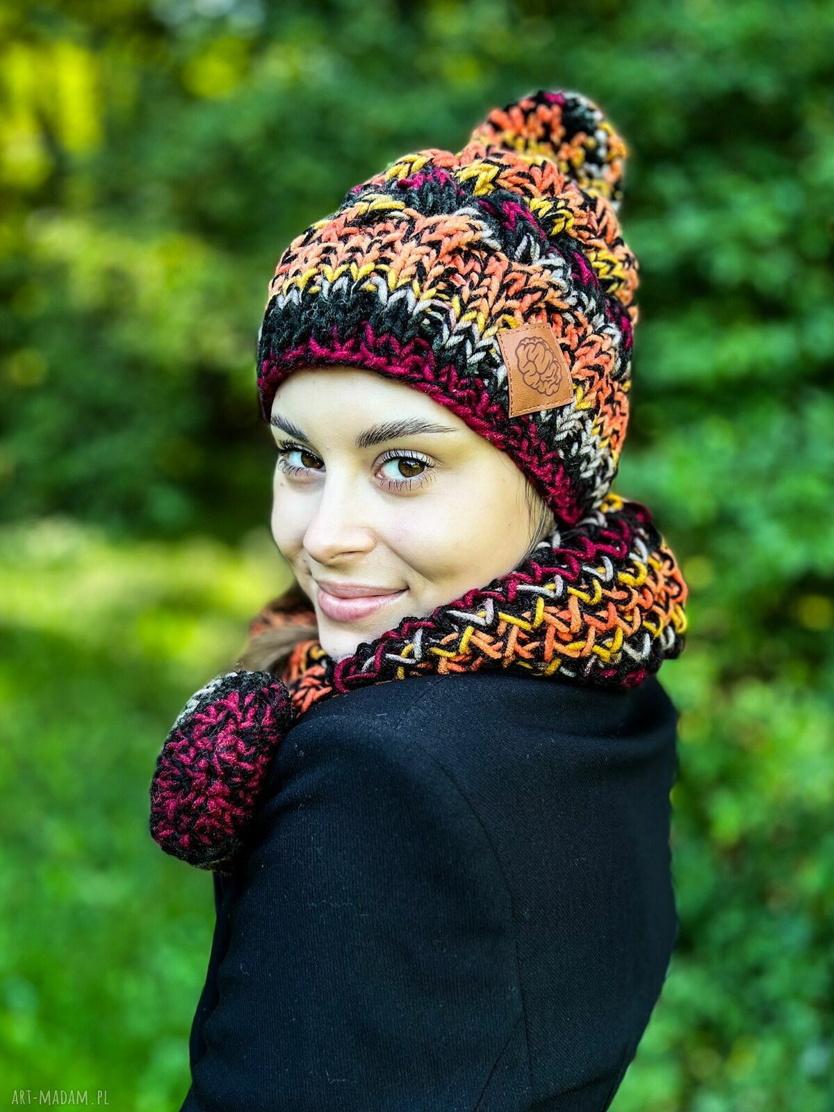 Mały komin MERINO 50% „Ciemna jesień” - na drutach, handmade