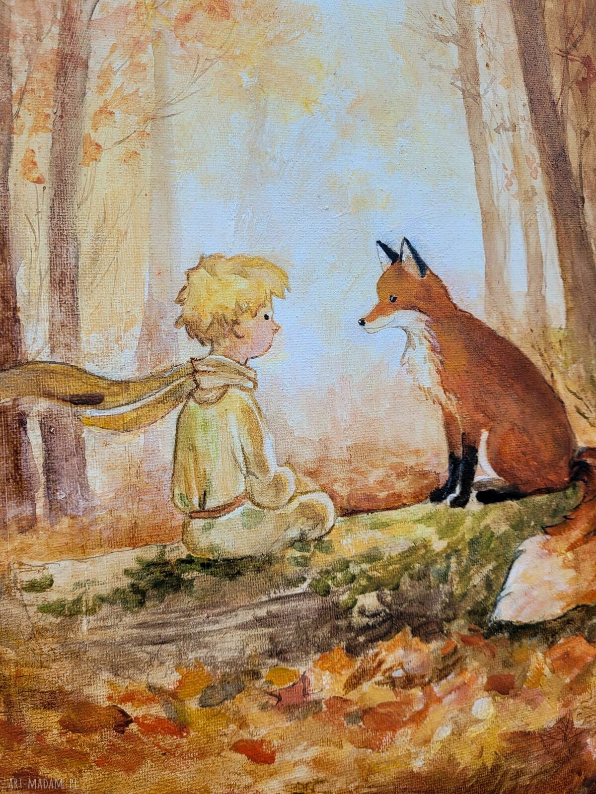 Mały Książę i Lis - jesienna ilustracja w ramce